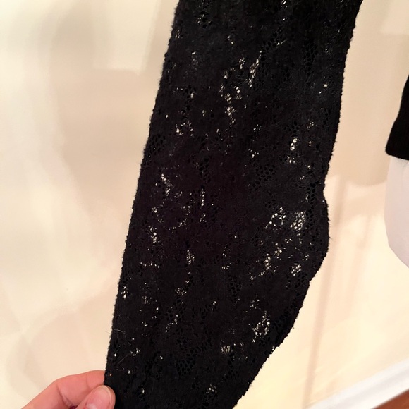 Anthropologie Black V-Neck Sweater with Lace Sleeves - Picture 6 of 7